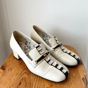 Gucci Crystal Leather Loafers White